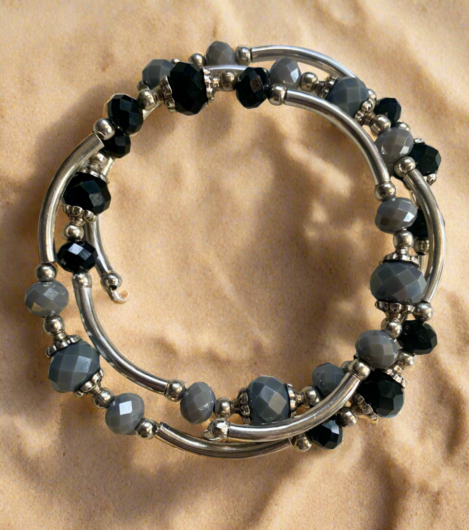 Grey/Black Bead Wraparound Bracelet