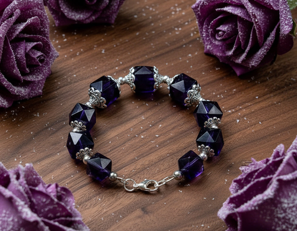 Faceted Deep Purple Vintage Crystal Bead Bracelet