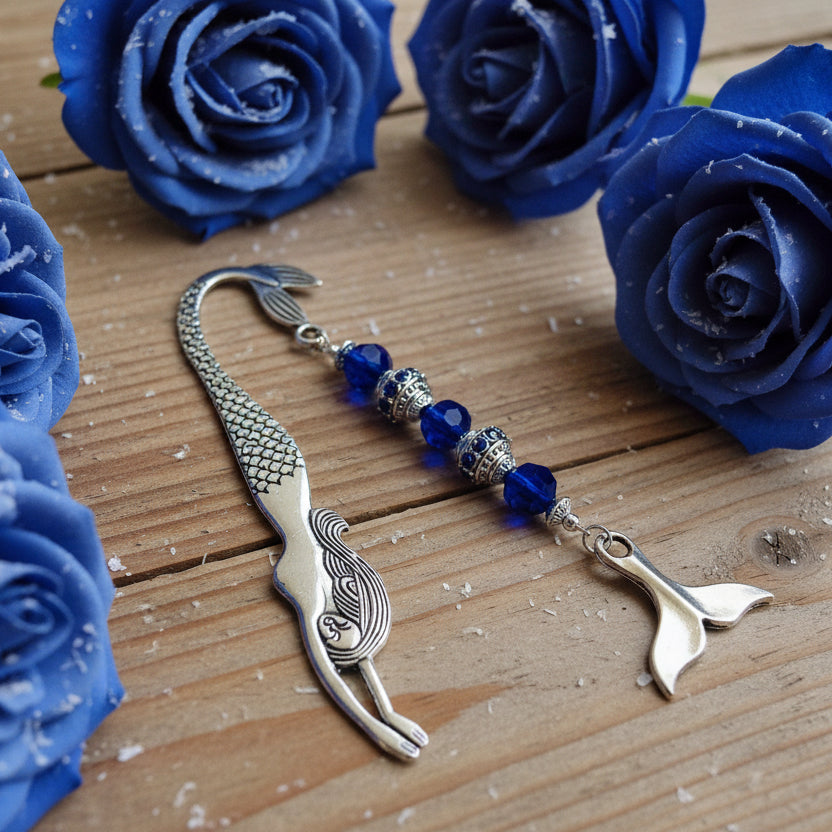 Mermaid Bookmark with Tibetan Silver/Blue Rhinestone Spacers/Whaletail