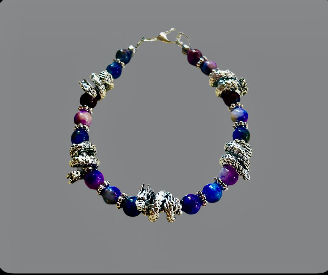 Zinc Alloy Dragon Wraparound Dragon Spacers & Jasper Stone Beads