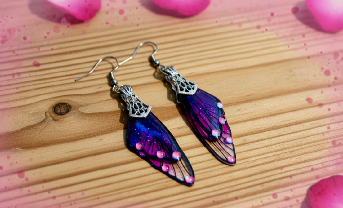 Double-Winged Acrylic Purple/Pink Butterfly Earrings