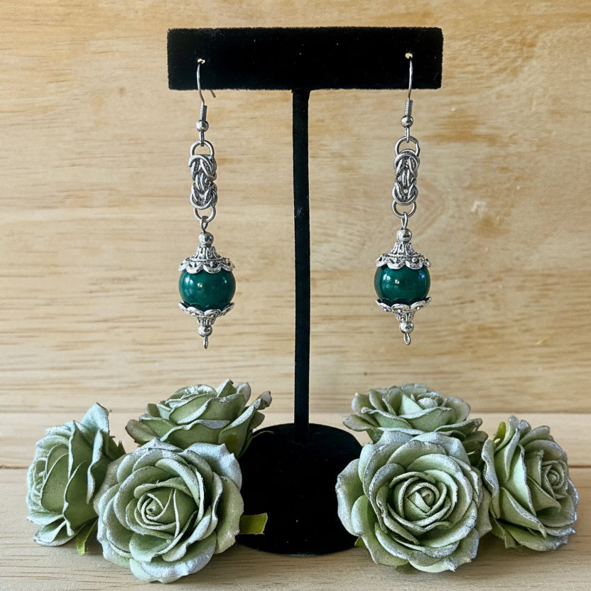 Green Tiger’s Eye Gemstone Bead Earrings