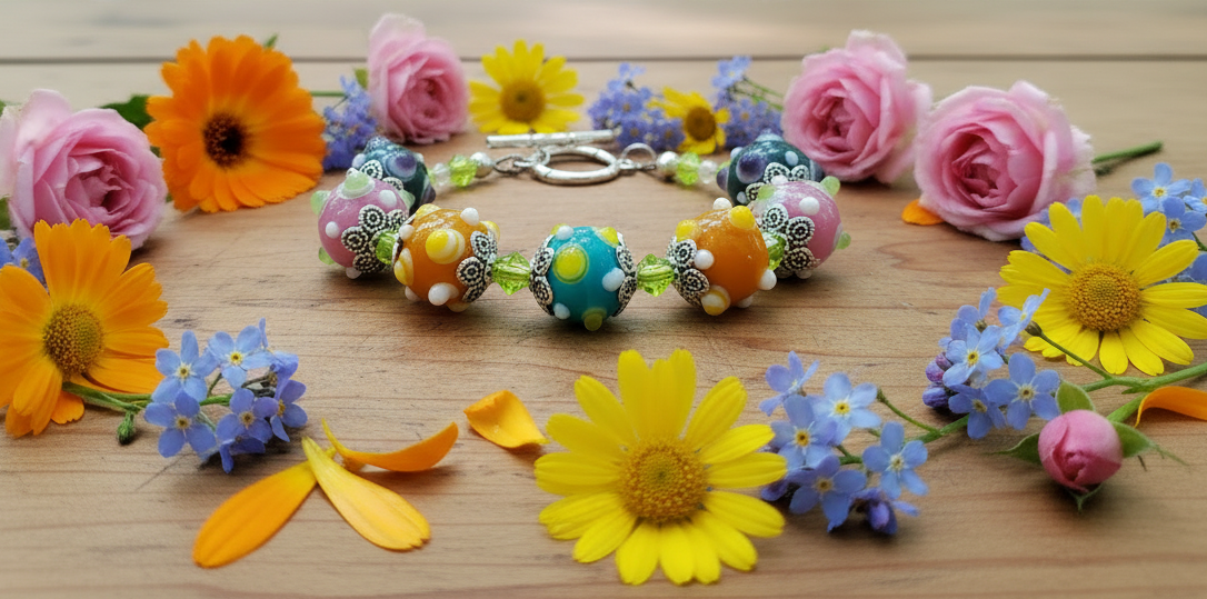 Lampwork Glass Multi-Colored Bead Bracelet