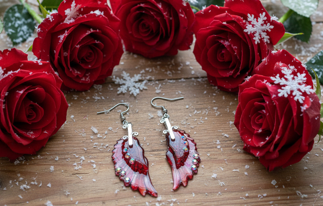 Red Double Wing Acrylic Butterfly Earrings