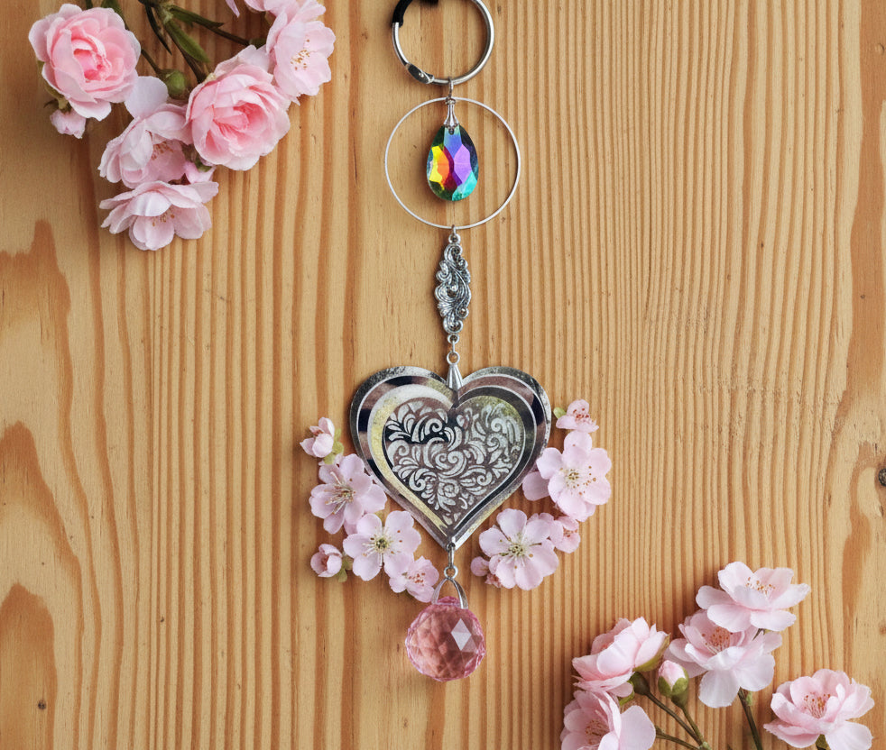 Three-Dimensional Heart SunCatcher with Pink Crystal Ball Prism