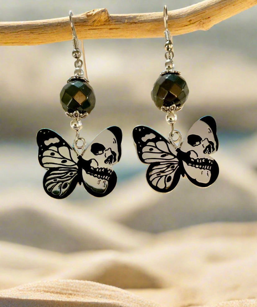 Gothic Skull/Butterfly Charm Earrings