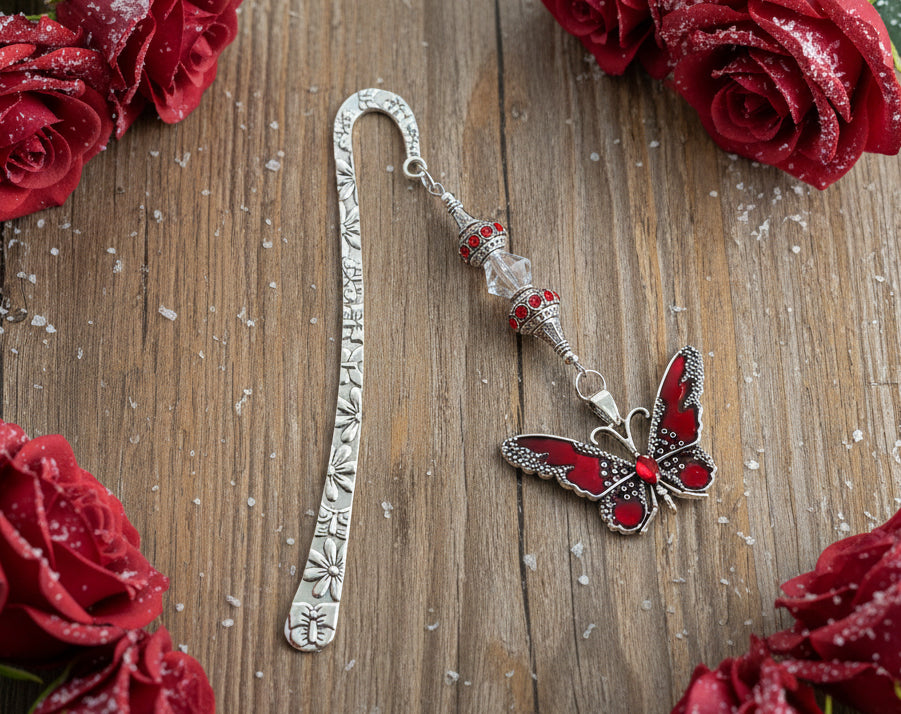 Bookmark with Red Enameled Pendant