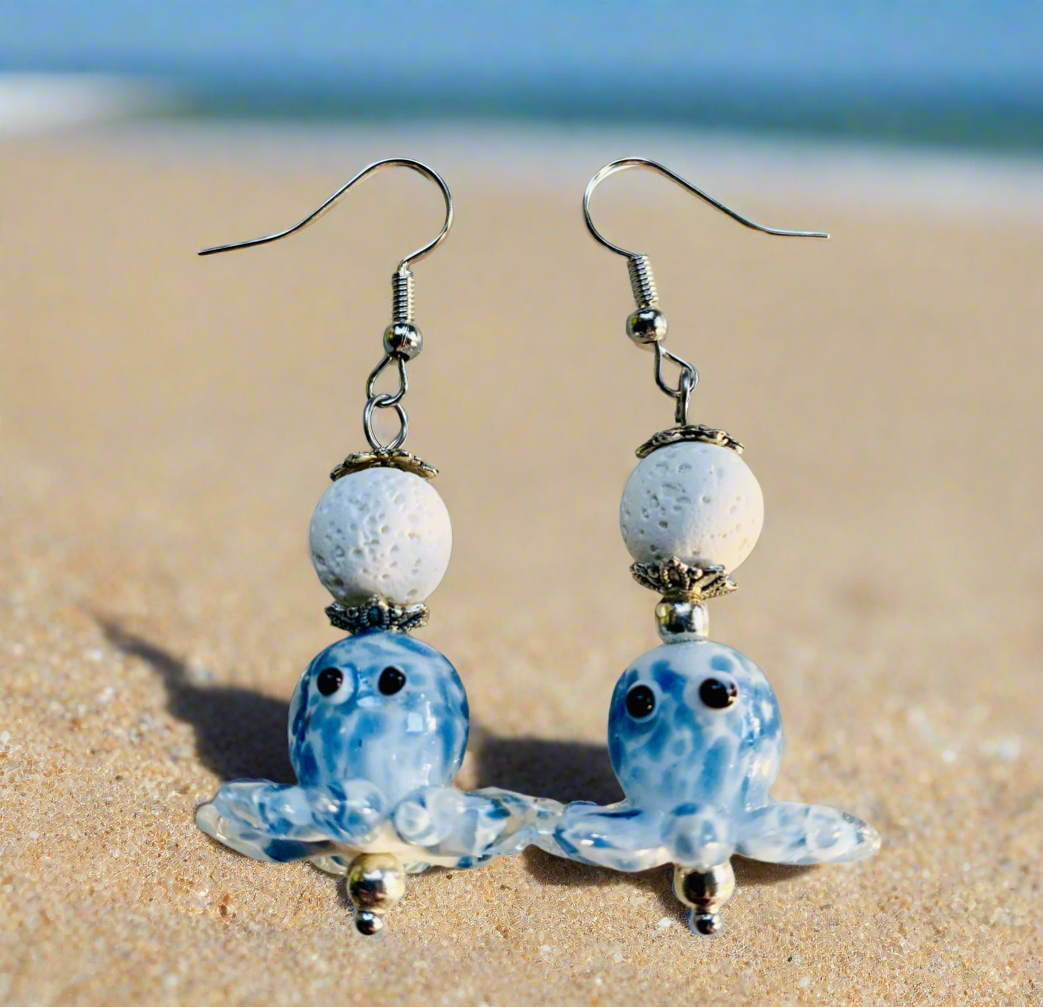 Lampwork Glass Octopus Earrings