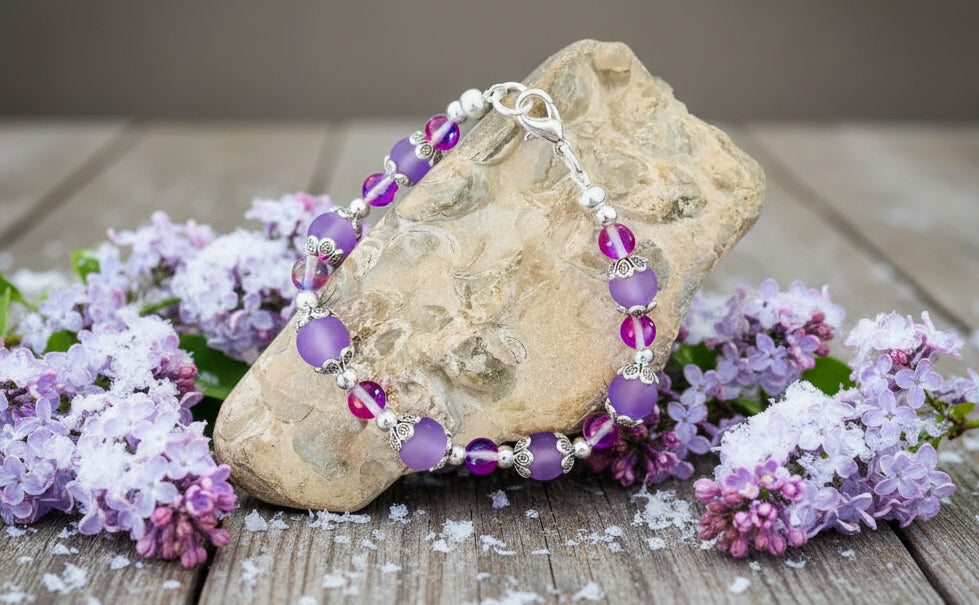 Lavender Frosted/Mermaid Glass Bead Bracelet