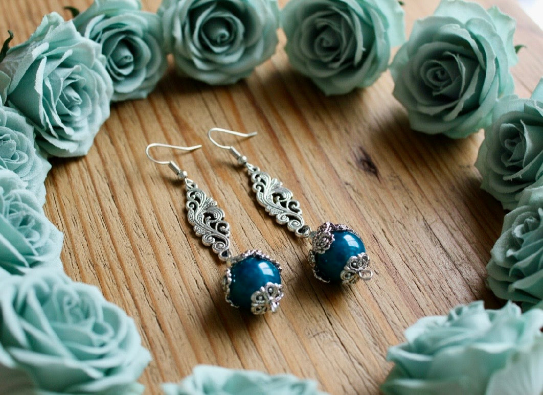 Vintage Inspired Green Tiger’s Eye Gemstone Bead Earrings