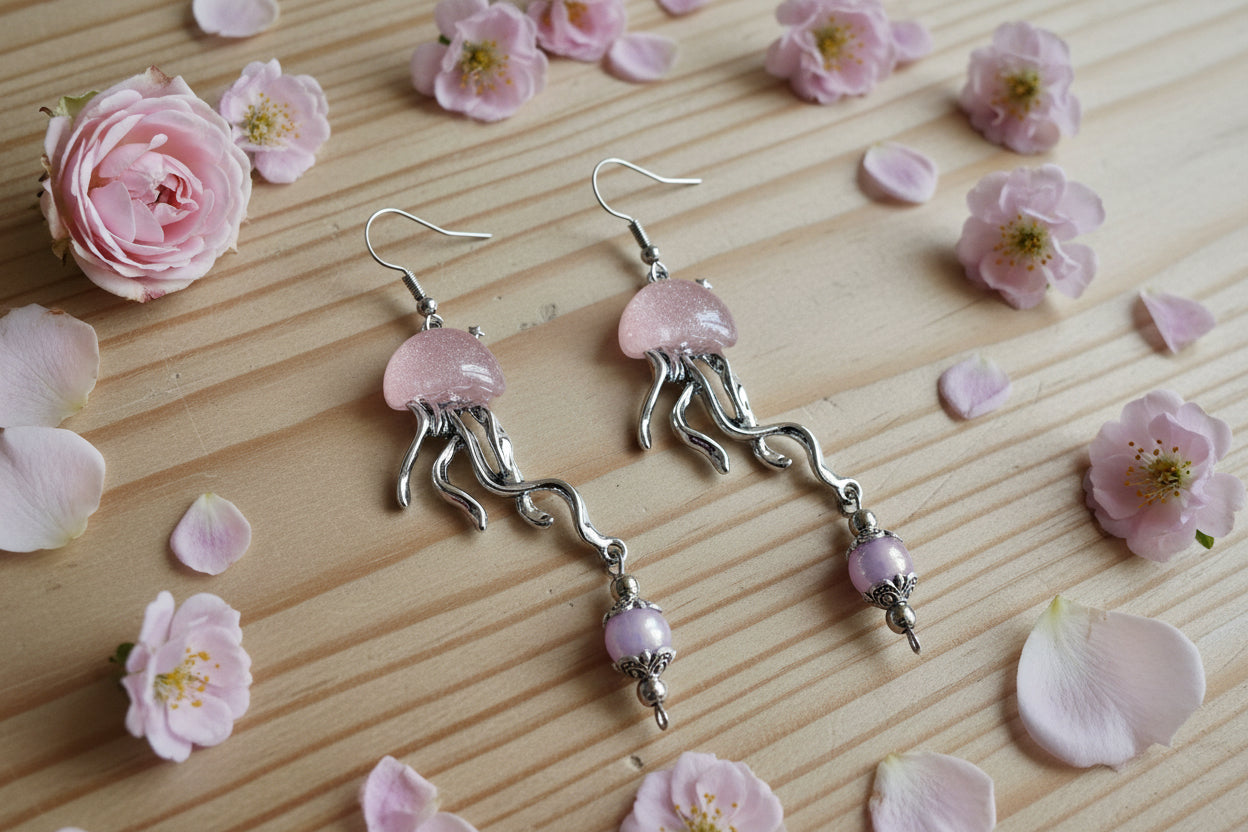Glass/Stainless Steel Jellyfish Earrings