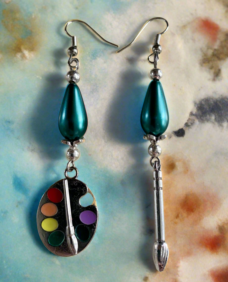 Palette/Paintbrush Charm Earrings