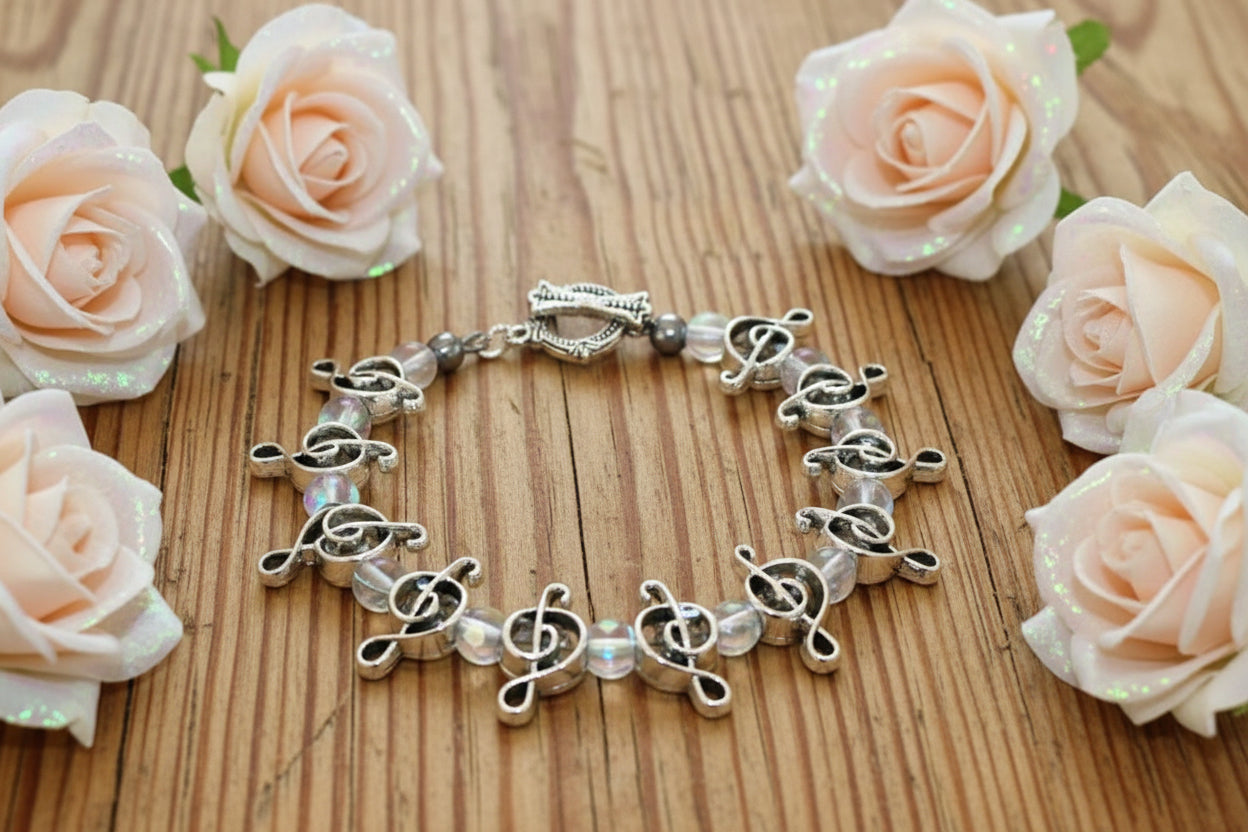 Treble Clef/Mermaid Glass Bead Bracelet