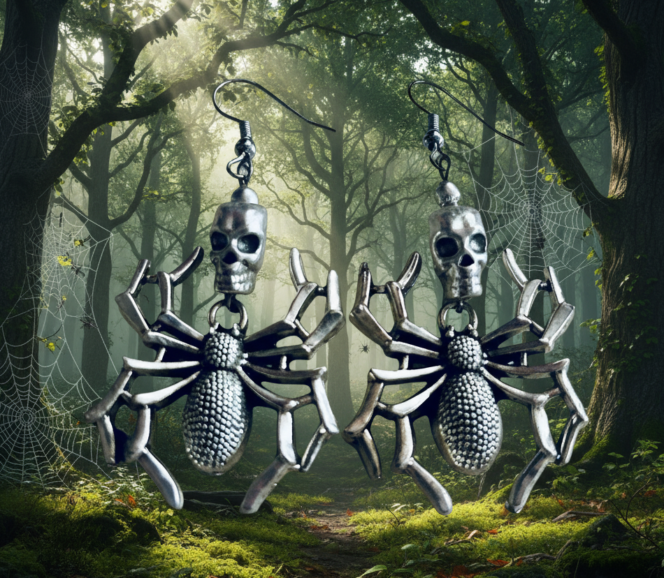 Halloween-Inspired Skull/Spider Earrings