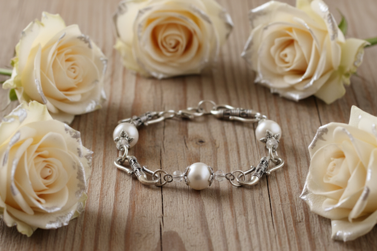 Freshwater Pearl/Patterned Tibetan Silver S-Connector Bracelet