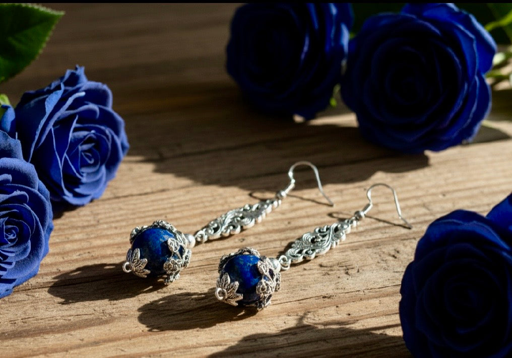 Vintage Inspired Lapis Lazuli Gemstone Bead Earrings