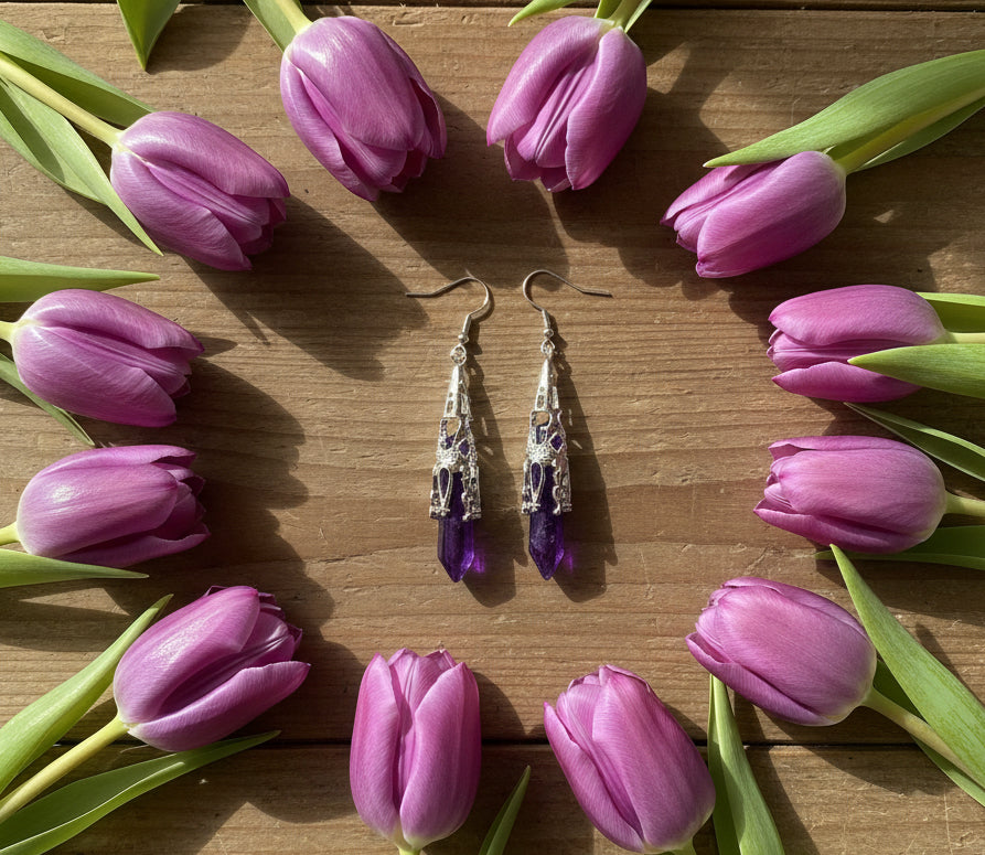 Amethyst Gemstones Set in Stainless Steel