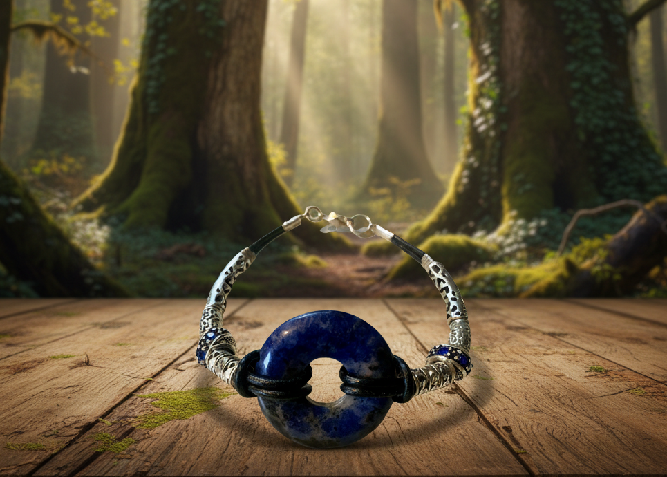 Sodolite Gemstone/Patterned Spacer Bracelet