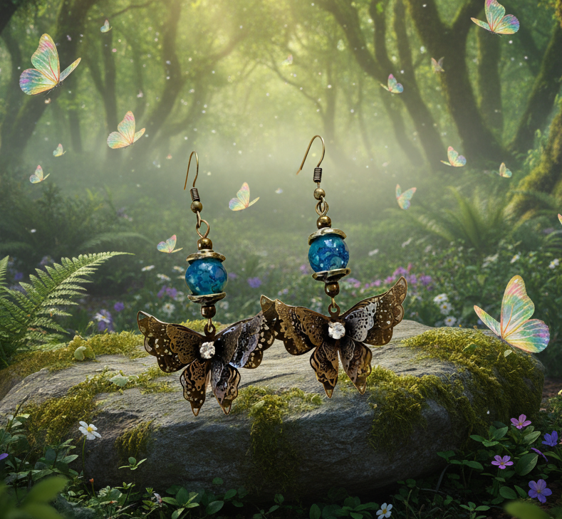 Antiqued Bronze Layered Butterfly Earrings