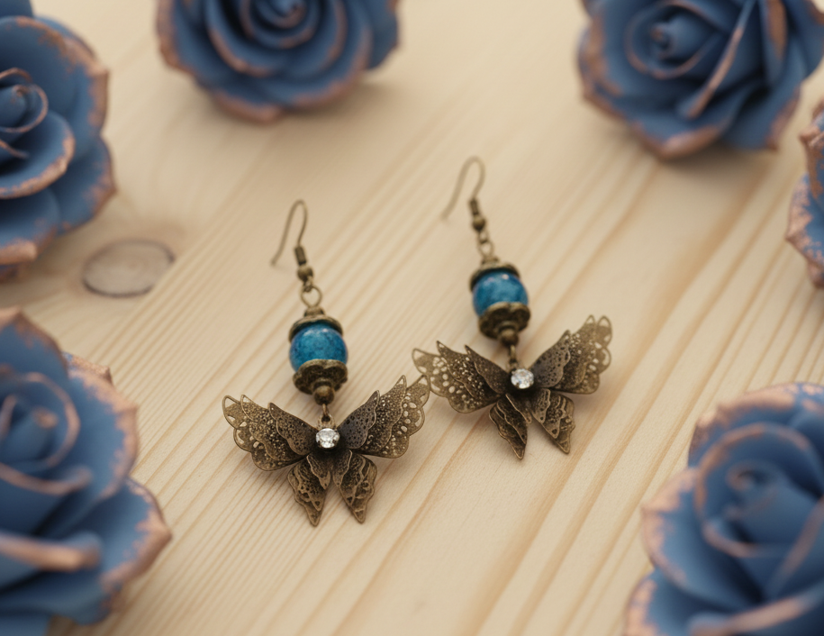 Antiqued Bronze Layered Butterfly Earrings