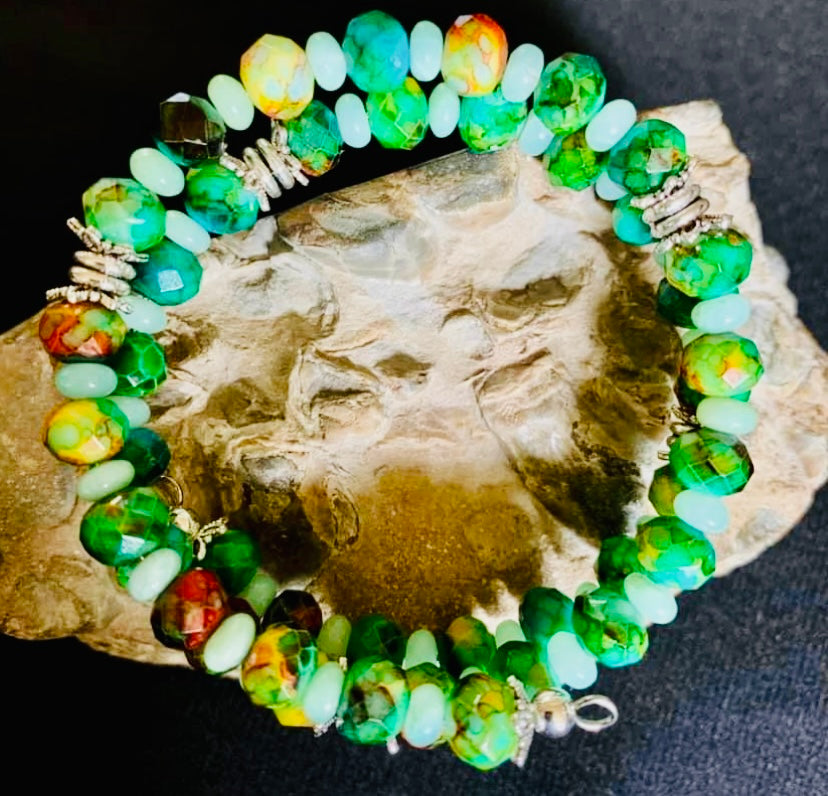 Alcohol Ink/Amazonite Bead Wraparound Bracelet