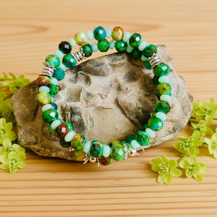 Alcohol Ink/Amazonite Bead Wraparound Bracelet