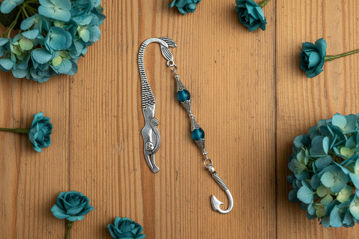 Mini Bookmark with Fishhook & Teal Beads
