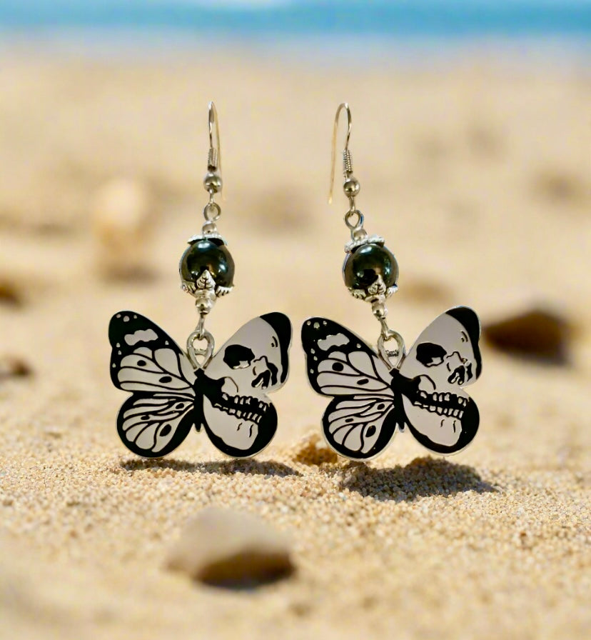 Gothic Skull/Butterfly Charm Earrings