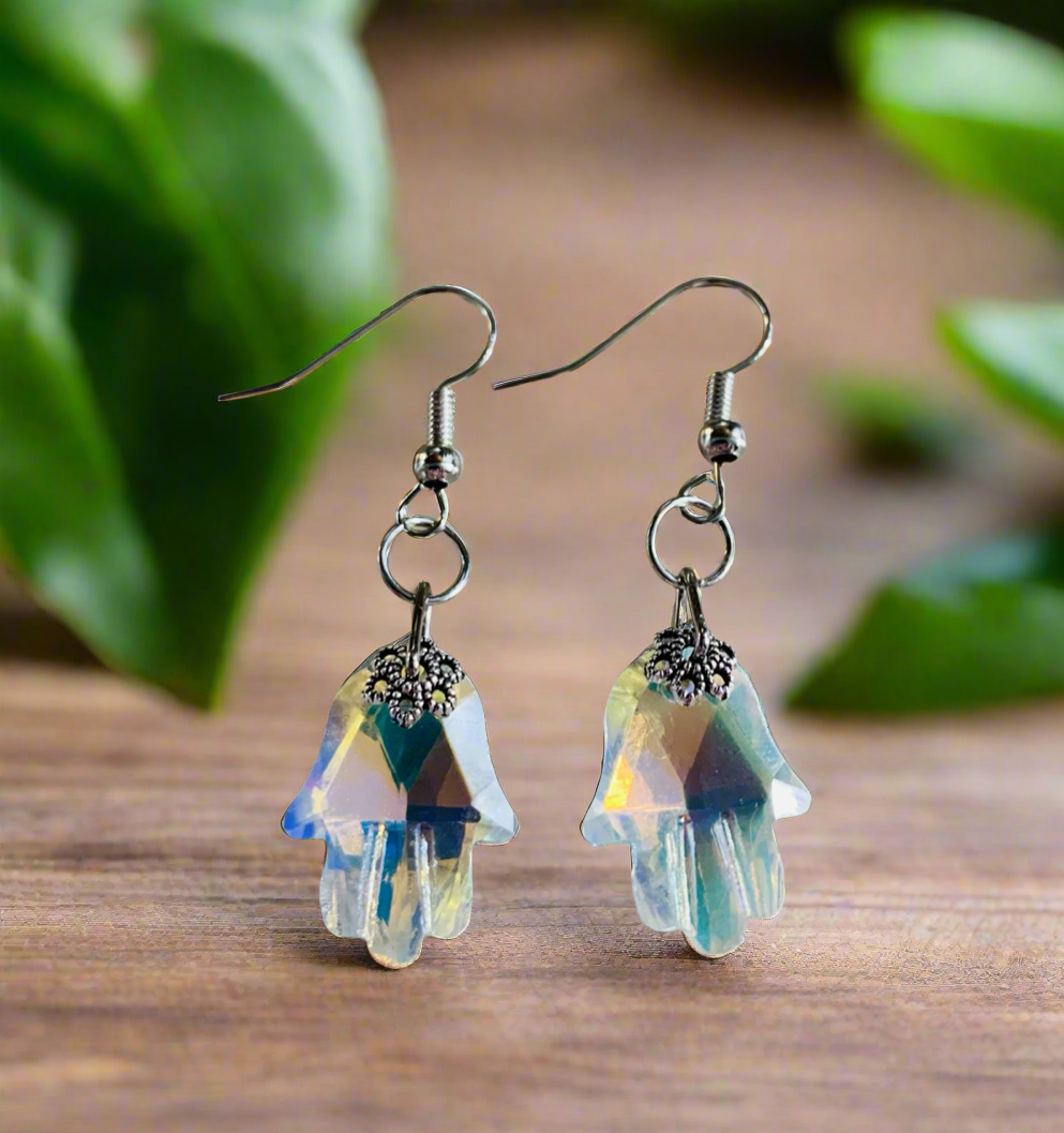 Hamsa Hand Light-Reflecting Prism Earrings