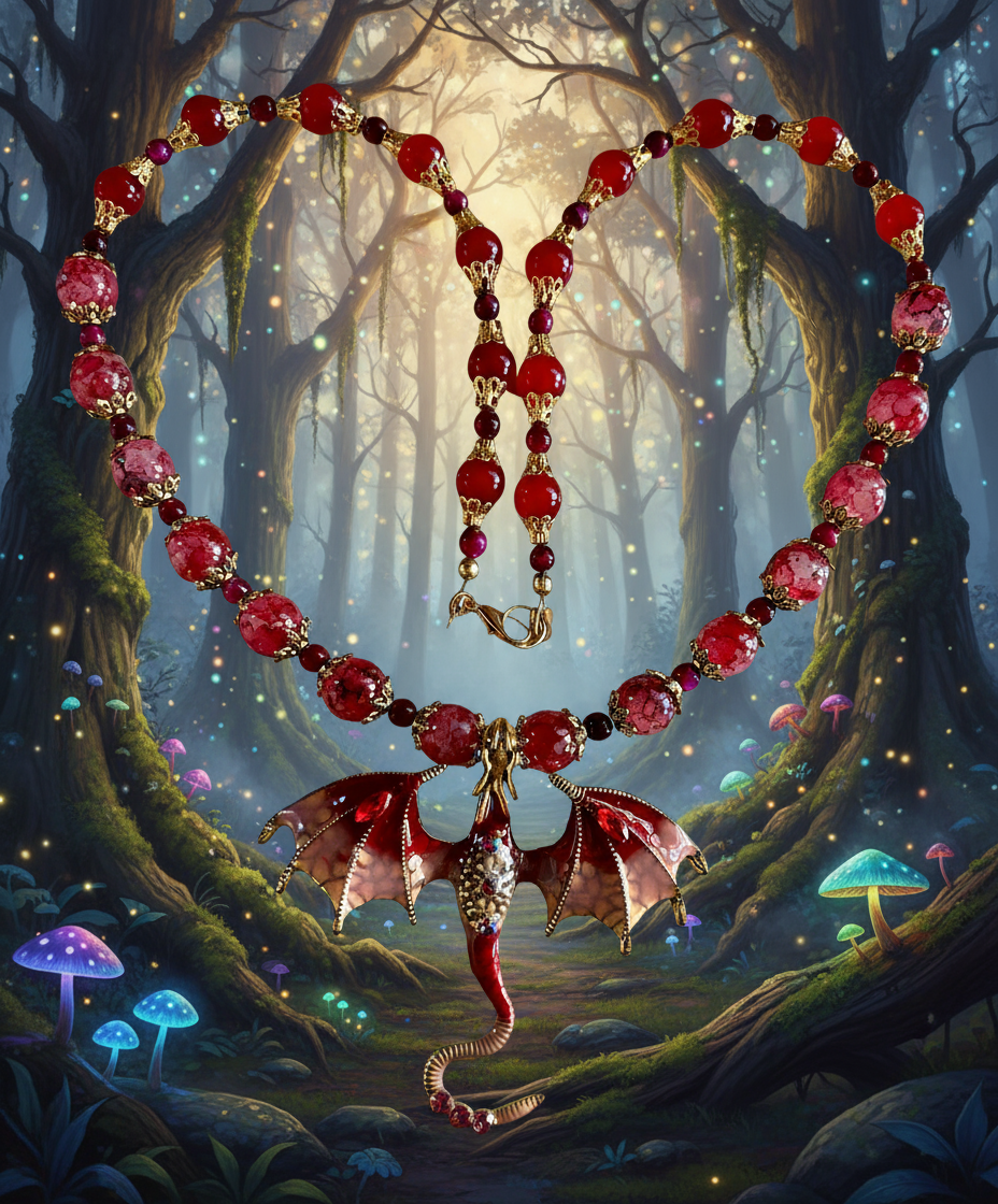 Enameled Alloy Magenta/Blush Dragon Pendant Necklace