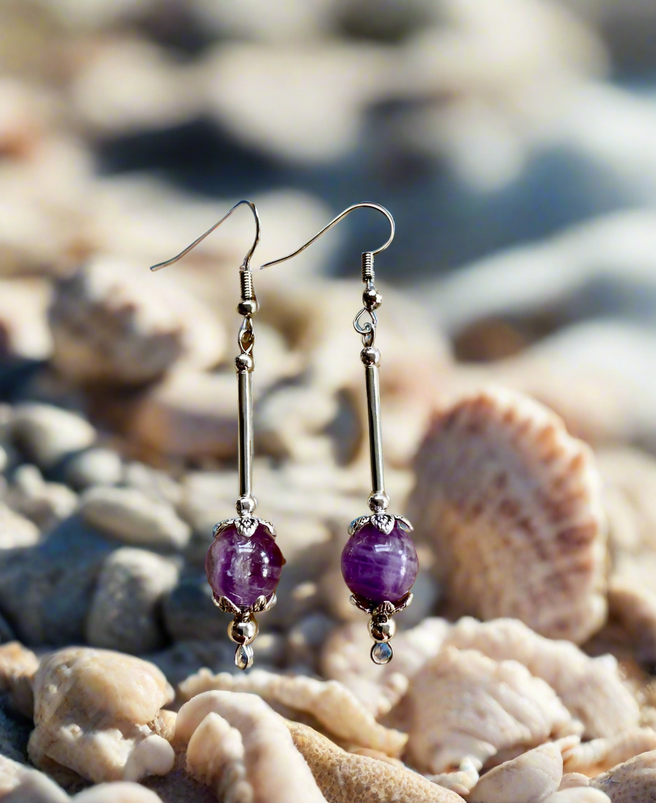 Dangling Amethyst Gemstone Earrings