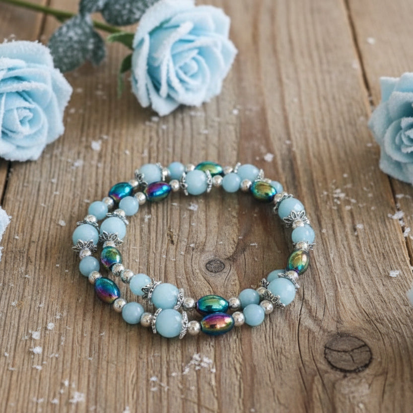 Amazonite/Rainbow Hematite Wraparound Bracelet