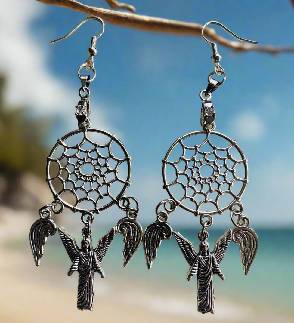 Dream Catcher Earrings with Angel/Wing Charms