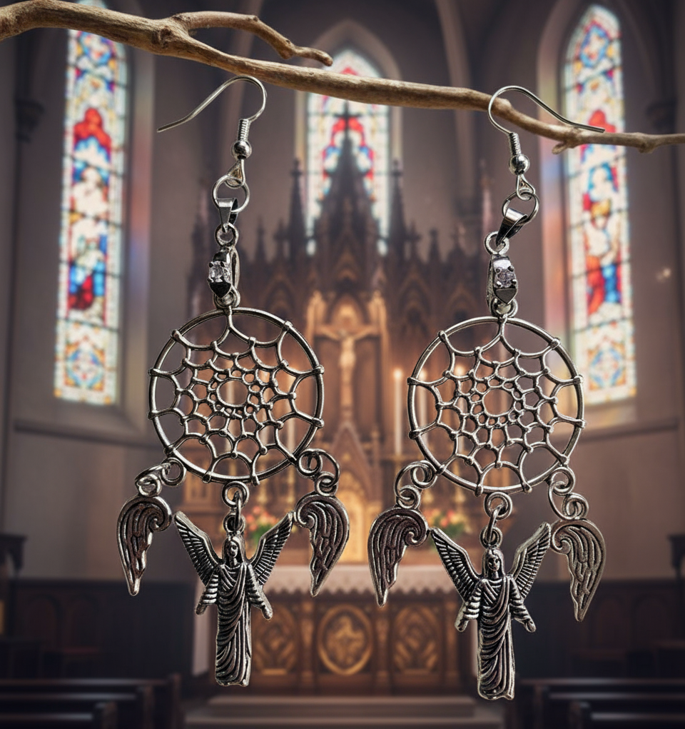 Dream Catcher Earrings with Angel/Wing Charms