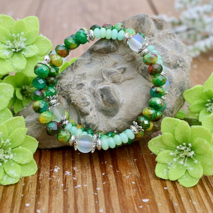 Alcohol Ink/Mermaid Glass/Amazonite Bead Wraparound Bracelet