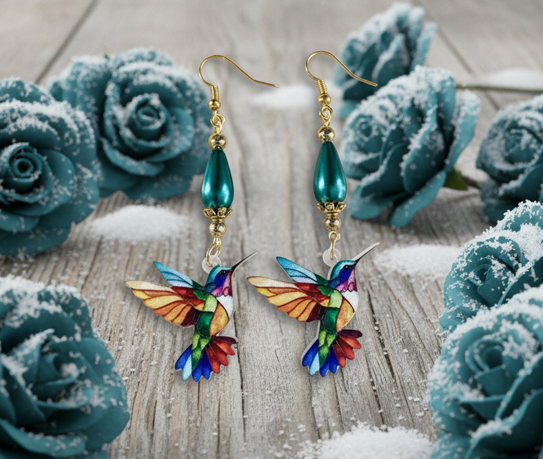 Multi-Colored Acrylic Hummingbird Earrings
