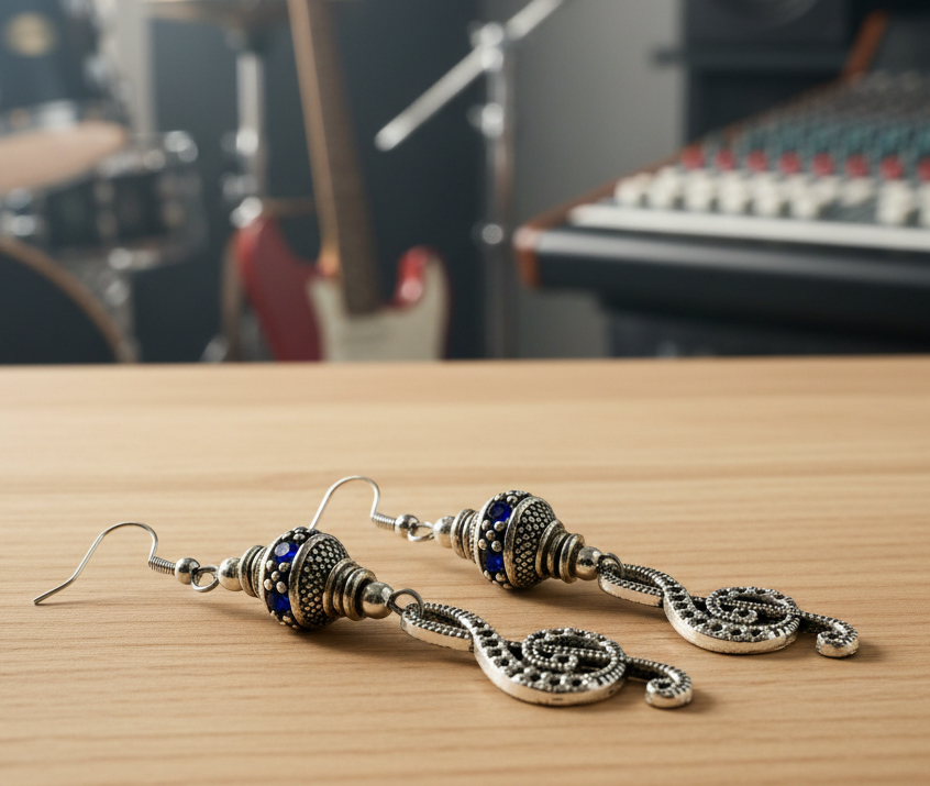 Patterned Treble Clef Charm Earrings
