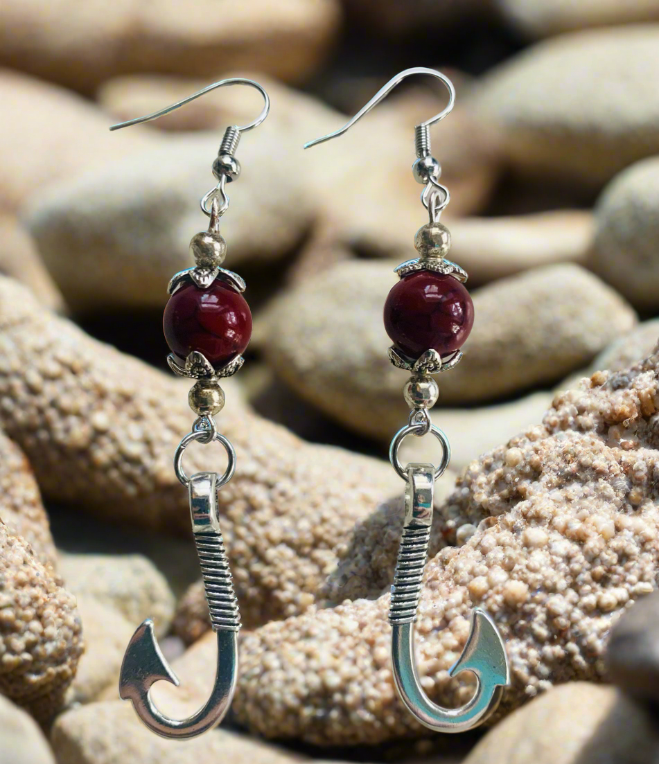 Hook Charm/Red & Black Glass Beads