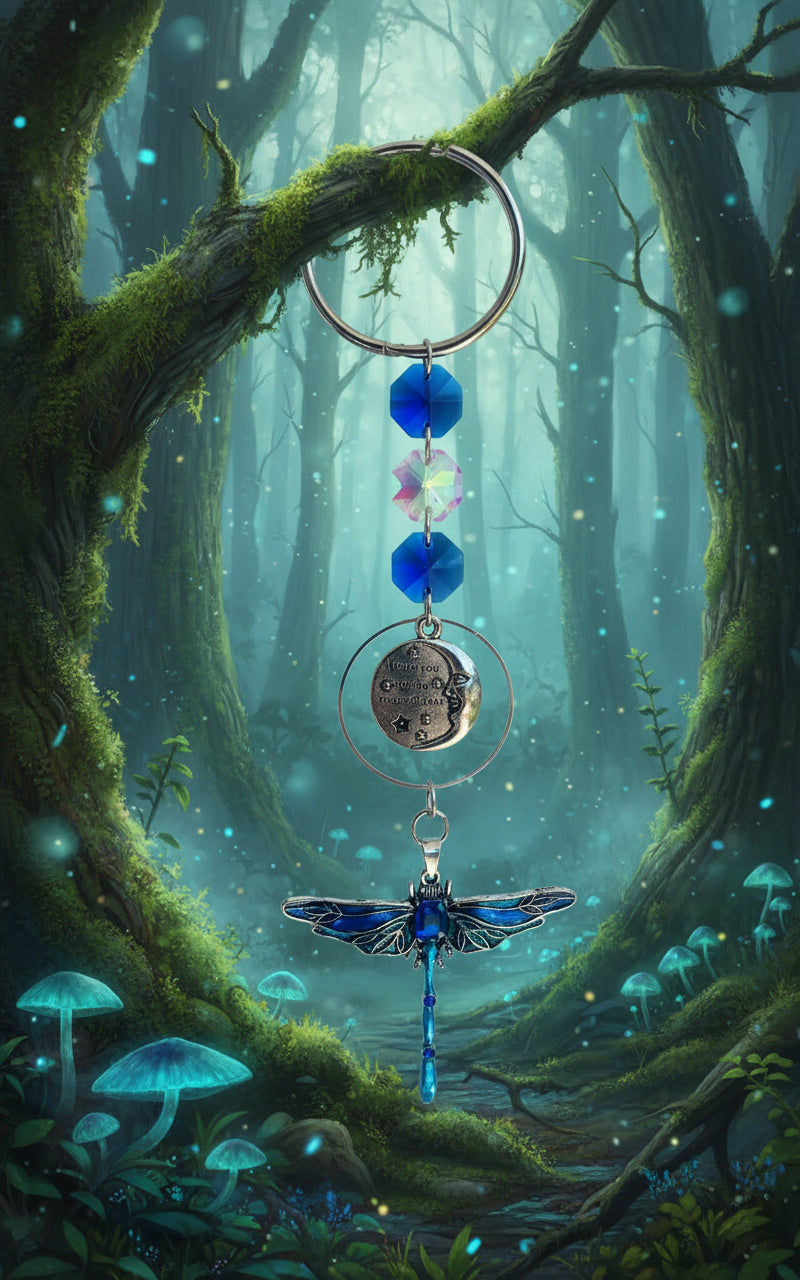 Rearview Mirror SunCatcher With Blue Dragonfly Pendant