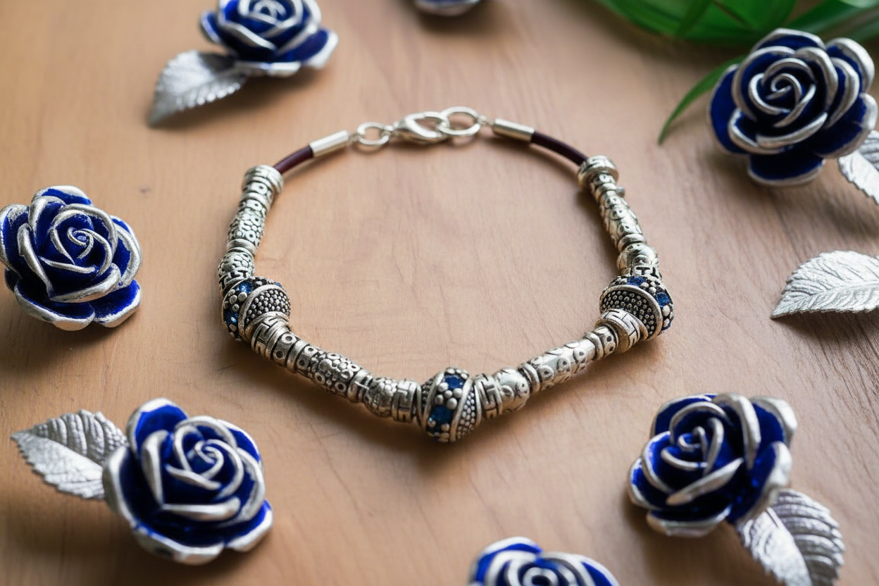 Patterned Spacer/Rhinestone Bead Bracelet