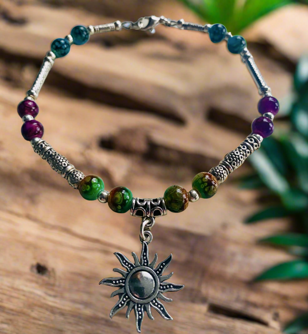 Anklet with Alcohol Ink Beads & Sun Charm