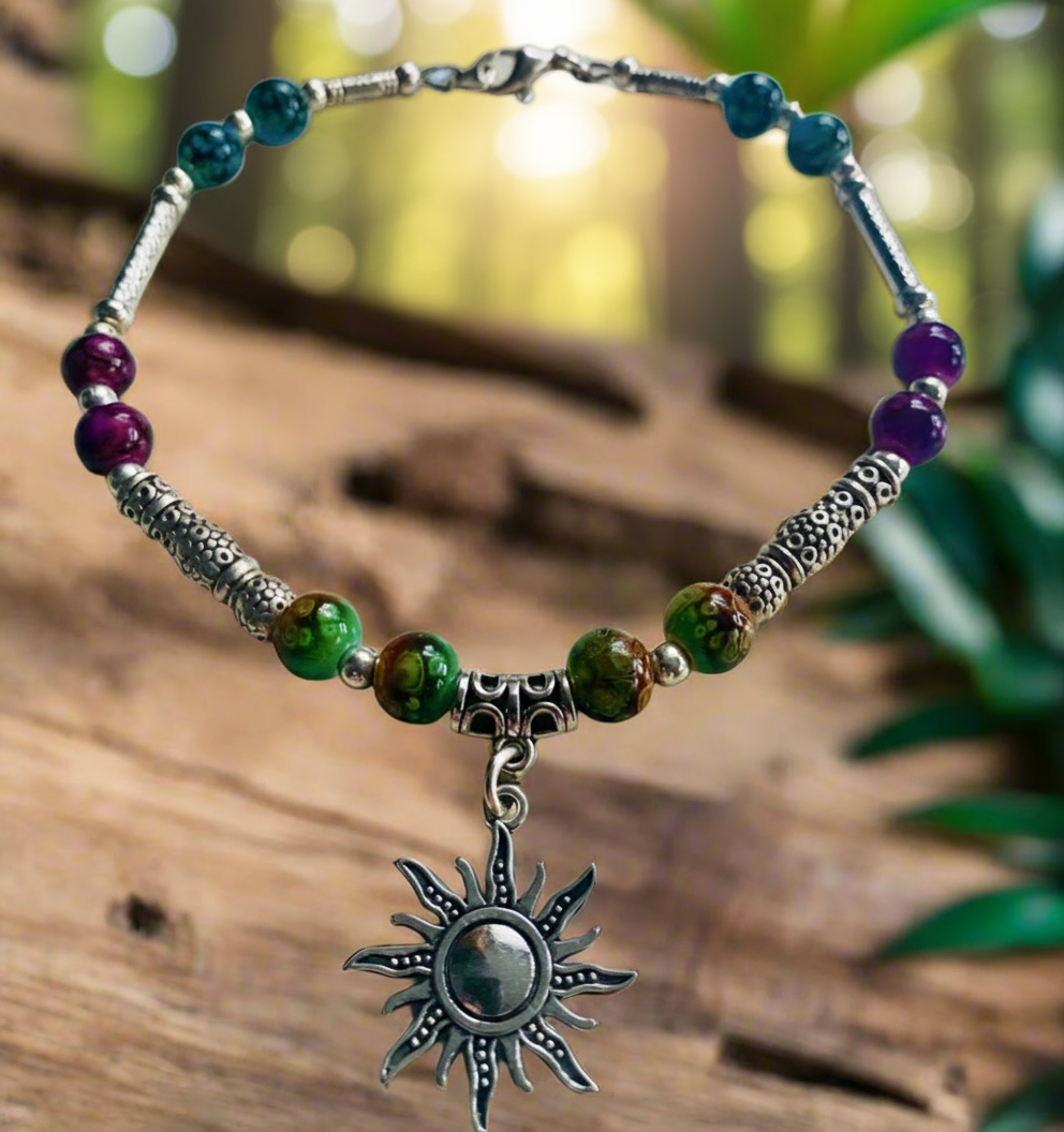 Anklet with Alcohol Ink Beads & Sun Charm
