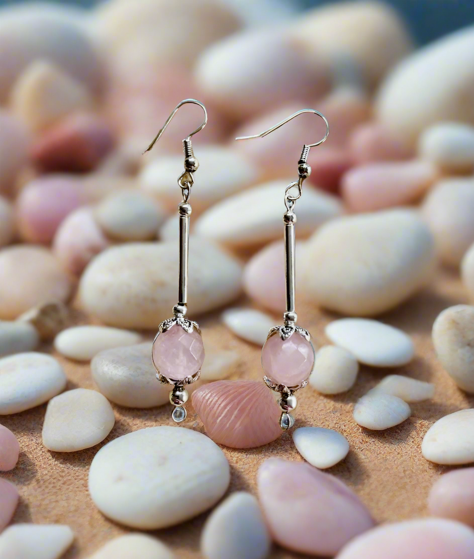 Dangling Rose Quartz Gemstone Earrings