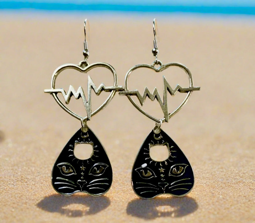 Gothic Cat Themed Charm Earrings
