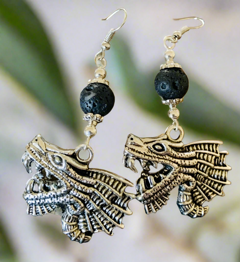 Dragon Head/Lava Rock Earrings