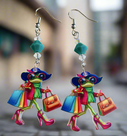 Acrylic Shopping Frog Earrings