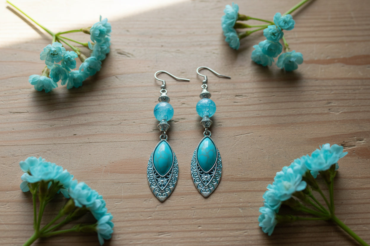 Turquoise/Metal Charm Earrings with Alcohol Ink Brads