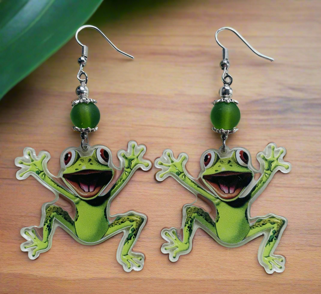 Happy Acrylic Frog Earrings