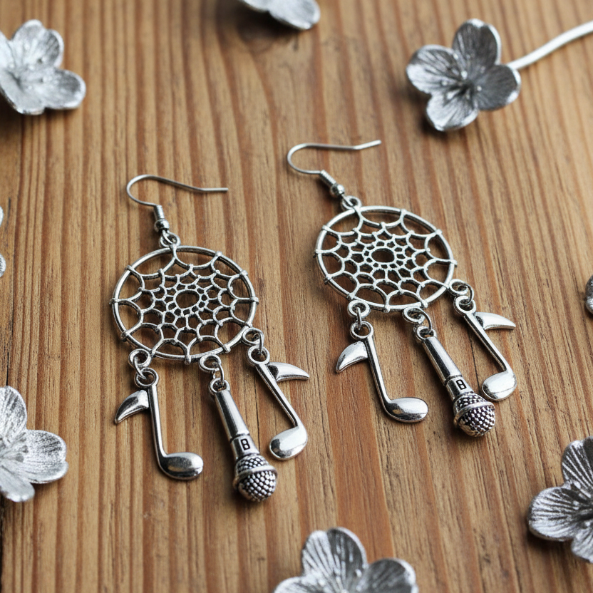 Dream Catcher Earrings with Musical Charms