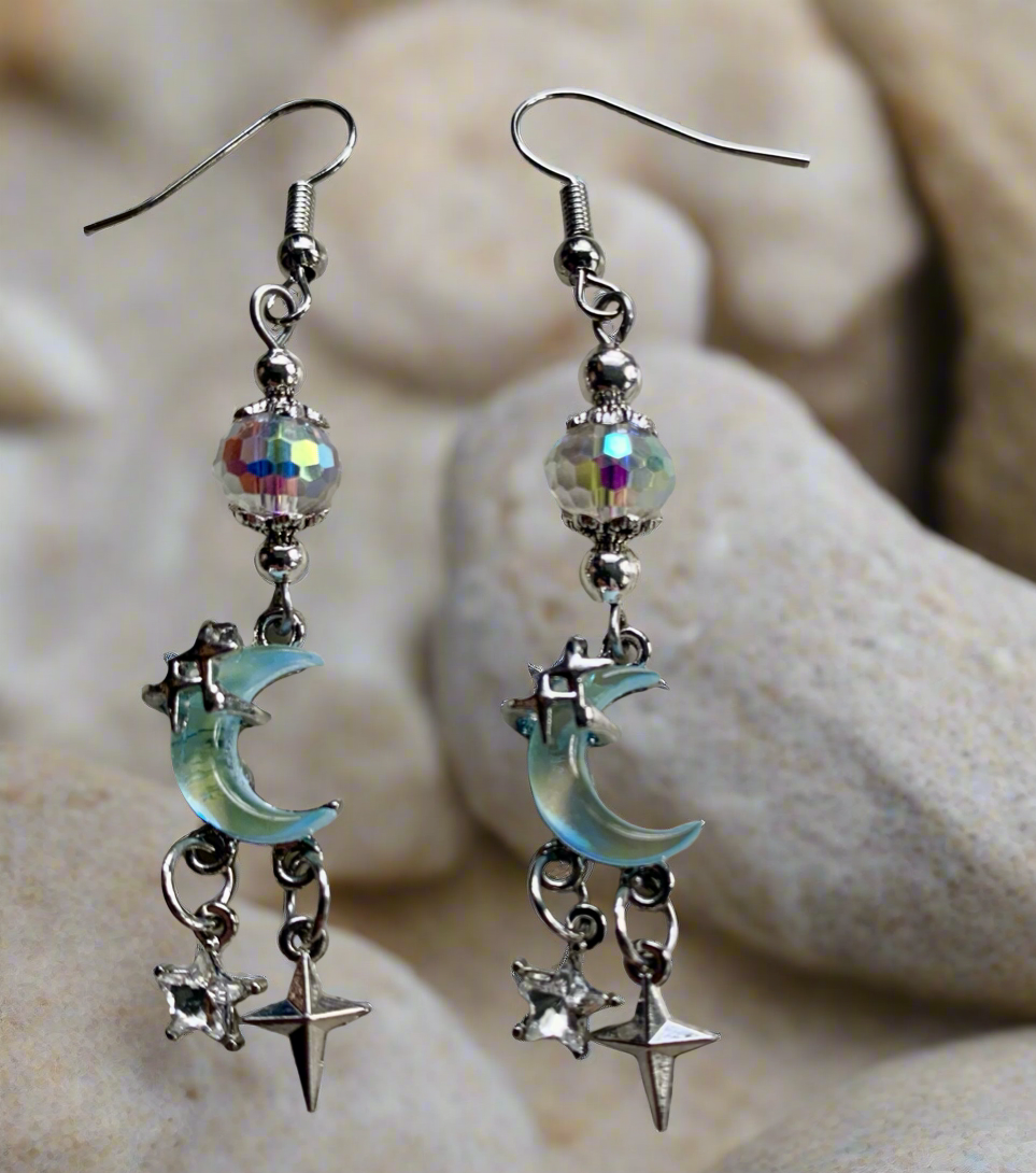 Blue Ocean Rhinestone Glass/Crystal Bead Earrings